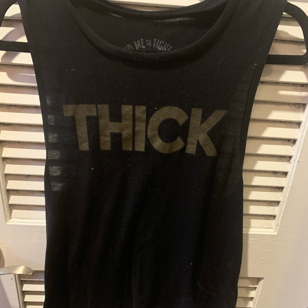 Black feed me fight me tank top